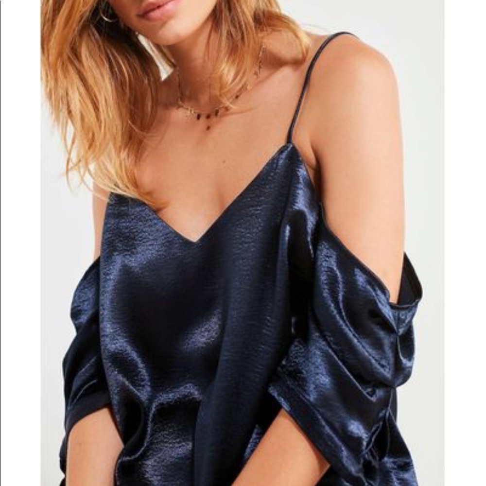 Silence + noise Blue Cold Shoulder Silk Top